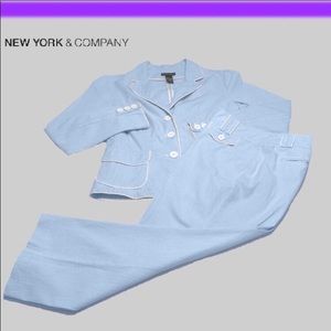 Washable Seersucker Cropped Pants Suit